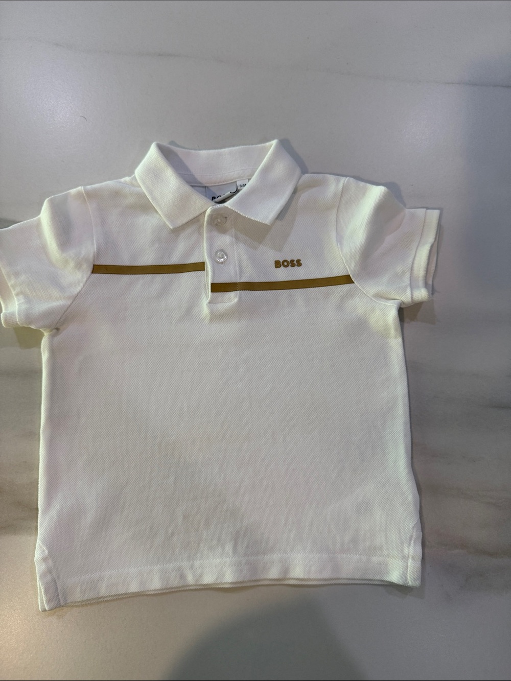 BOSS White Polo with Gold Stripe - Kids